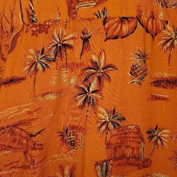 Vintage Two Palms Golden Aloha Hawaiian Palms Rayon Shirt Orange Large - Picture 6 of 9